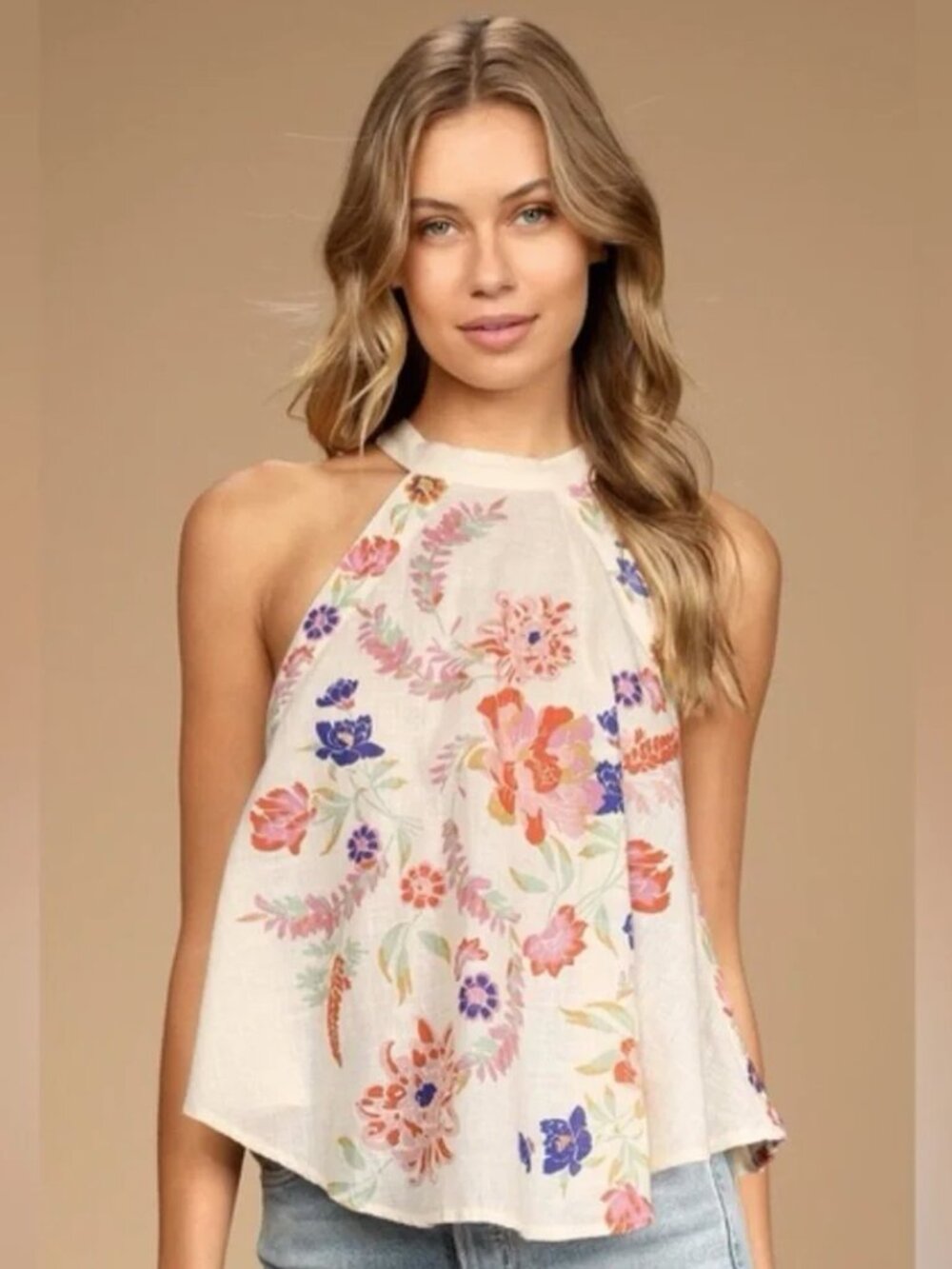 Free People Emily Floral Halter Tank Top Medium - Boho Beach Style